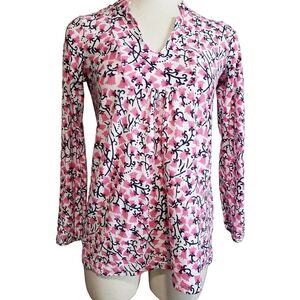 Lilly Pulitzer Top Womens XS Pink Floral Mandy Glam Tunic Flowy Floral Shirt
